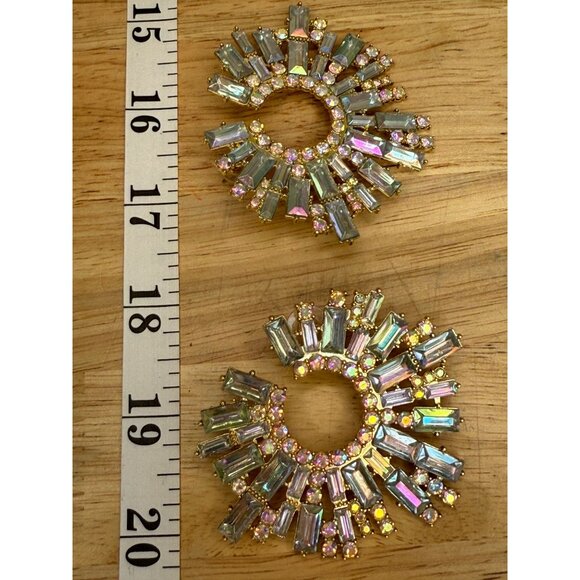 Gold-Tone Iridescent Crystal Baguette & Round Statement Earrings - Picture 2 of 10